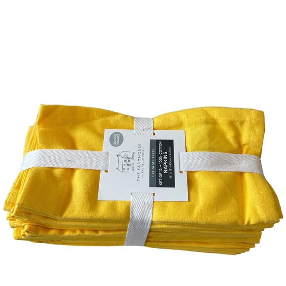 12pc Rachel Ashwell Farmhouse Cotton Dinner Napkins 18x18 Yellow NEW - Picture 7 of 10